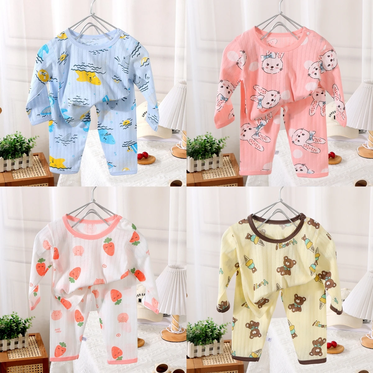 Baby Clothing Crochet - 2024 新しいベビー綿ホーム服子供のクラススーツ男の子女の子 9 分袖パジャマ子供ロング Tシャツ +