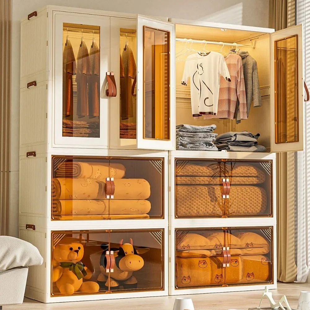 Baby Clothing Wardrobe - ベビー折りたたみワードローブ床置き収納キャビネット、家庭用衣類オーガナイザービン寝室大容量透明