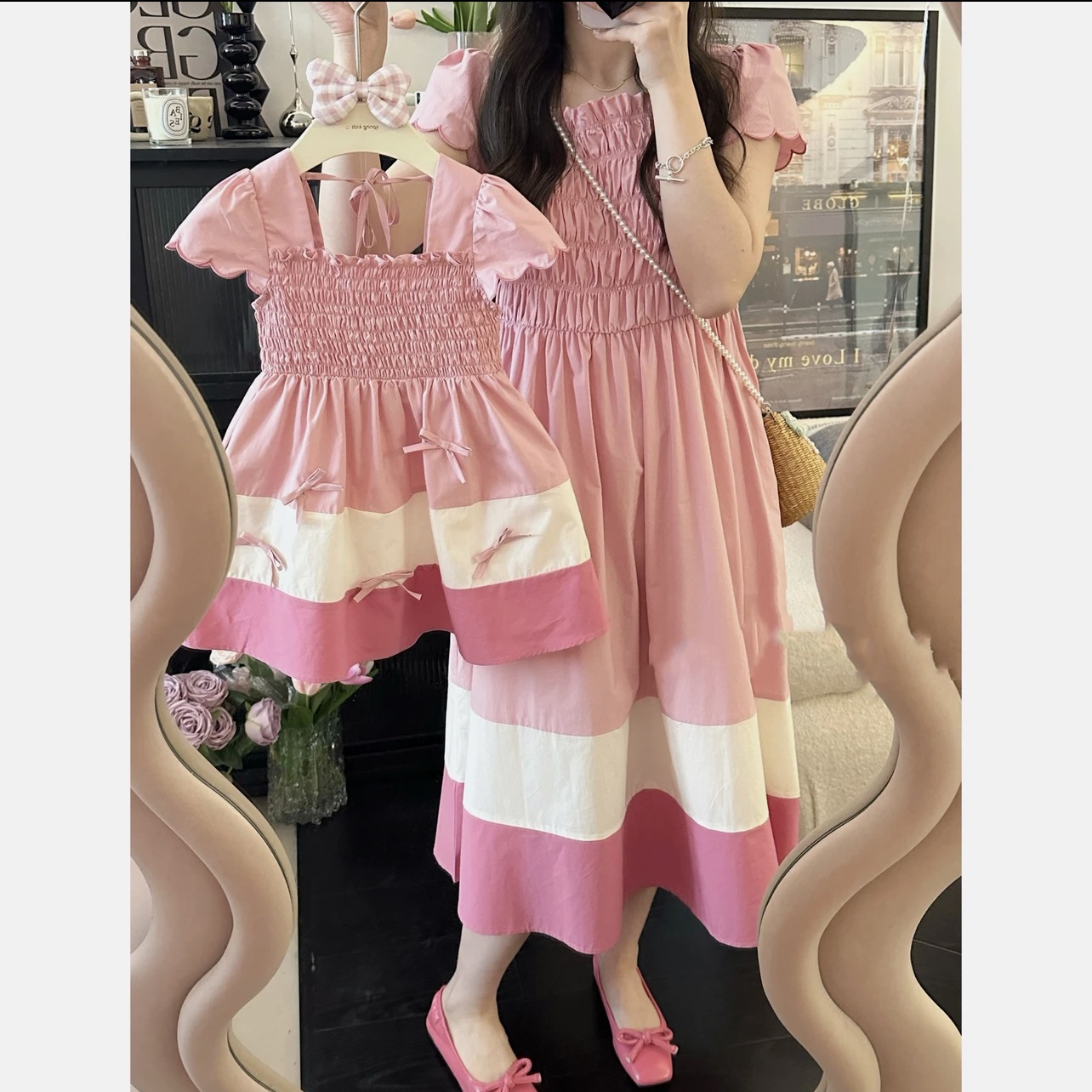 Baby Clothing For Summer - 女性のための母と娘のドレス,ママと娘のためのマッチングドレス,パーティー,母,赤ちゃん,女の子,ピンク,韓国語,2024