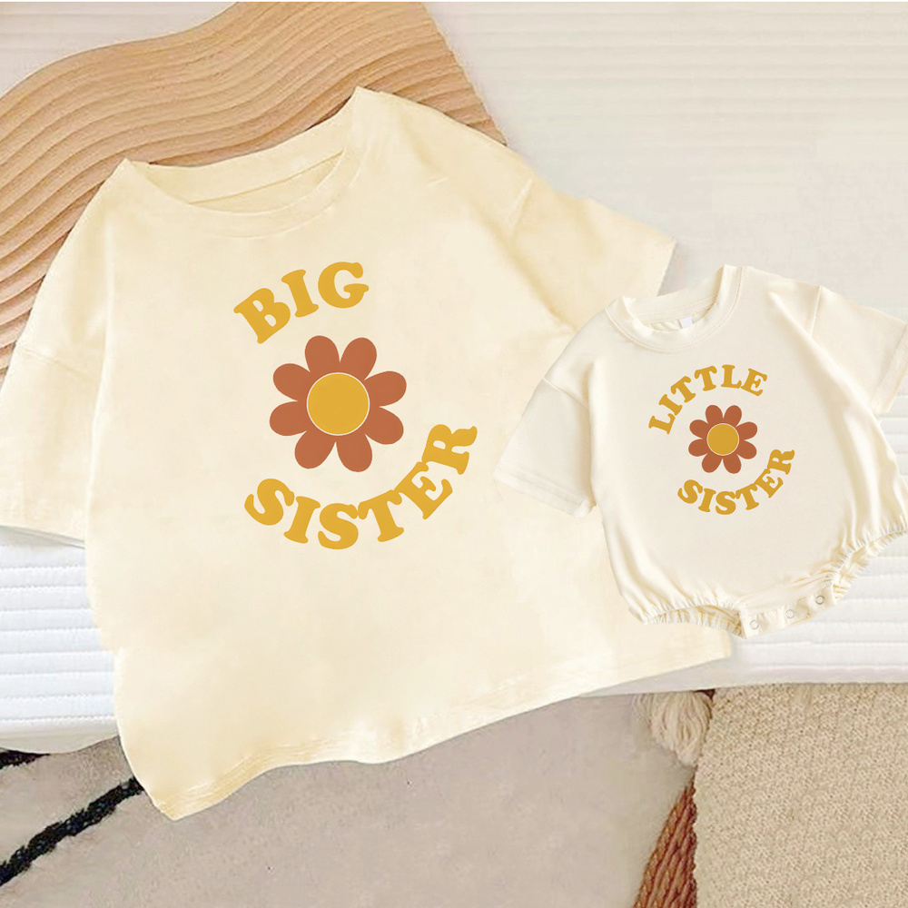 Baby Xl - 子供のためのレトロな家族の衣装,大きな姉妹,花柄,カジュアルなTシャツ,赤ちゃんのロンパース,夏のギフト