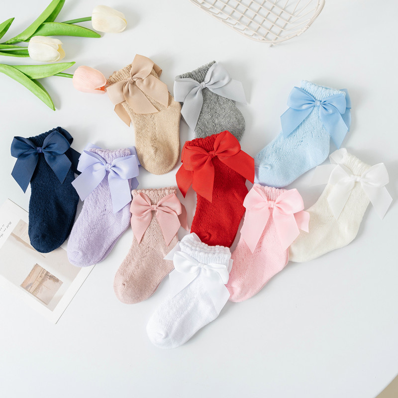 Baby Xl - 夏の女の赤ちゃん靴下大きな弓通気性子供ショート靴下中空幼児子供綿プリンセスかわいい靴下 0-8 年