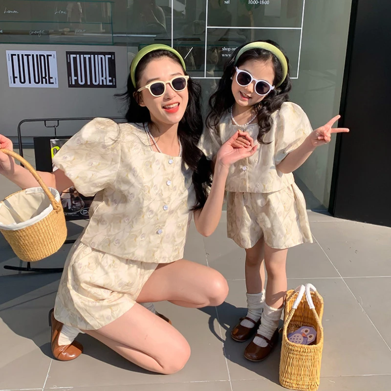 Baby Clothing For Summer - 母と娘のためのマッチングセット,母と娘の服,トップスとショーツ,2個
