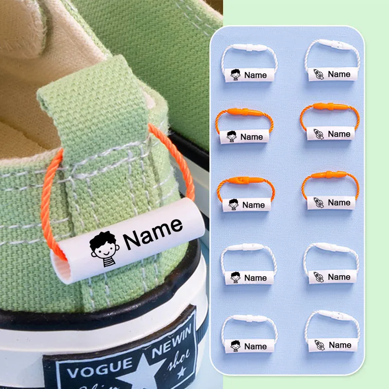 Baby Clothing Tags - 20 個カスタマイズされた名前リングペンダントベビーシューズスクールバッグカップ服名札防水ハングタグロープ赤ちゃんの名前サークル子供のための