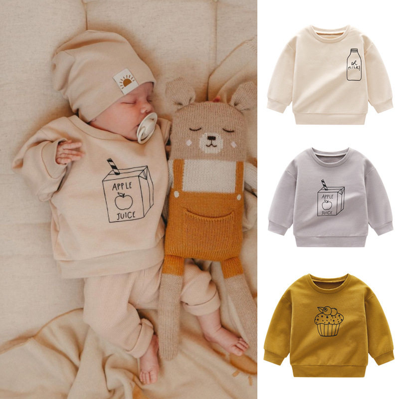 Baby Clothing Organic Cotton - ファッショナブルなベビースウェットシャツ,ラウンドネック,牛乳プリント,女の子のための秋の服,オーガニックコットンロングスリーブ,ルーズトップス
