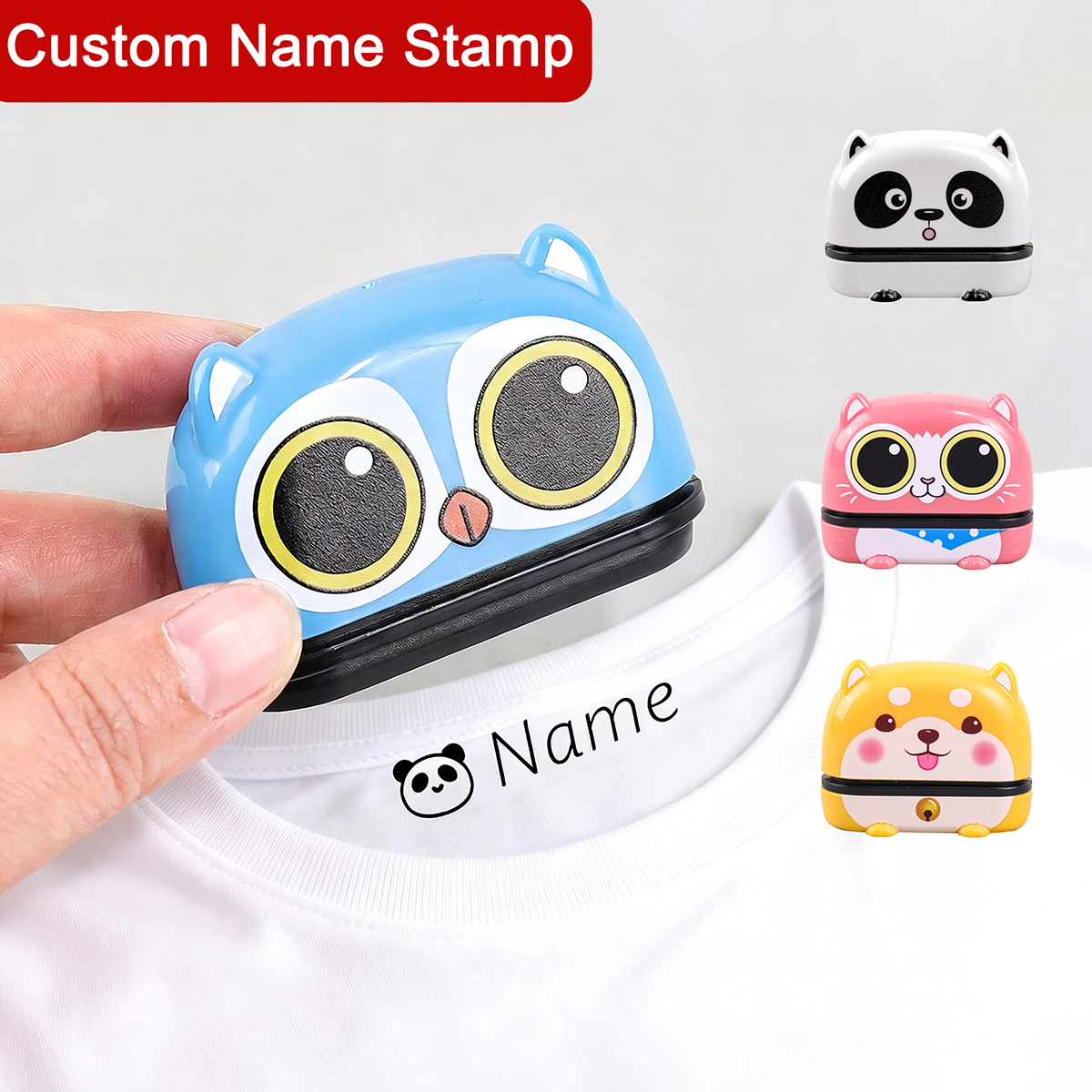 Baby Clothing Labels - かわいいカスタムネームスタンプ、パーソナライズされたテキストシール、防水、自動インク補充式、子供用衣類ラベル、幼稚園、再利用可能なカスタムスタンプ