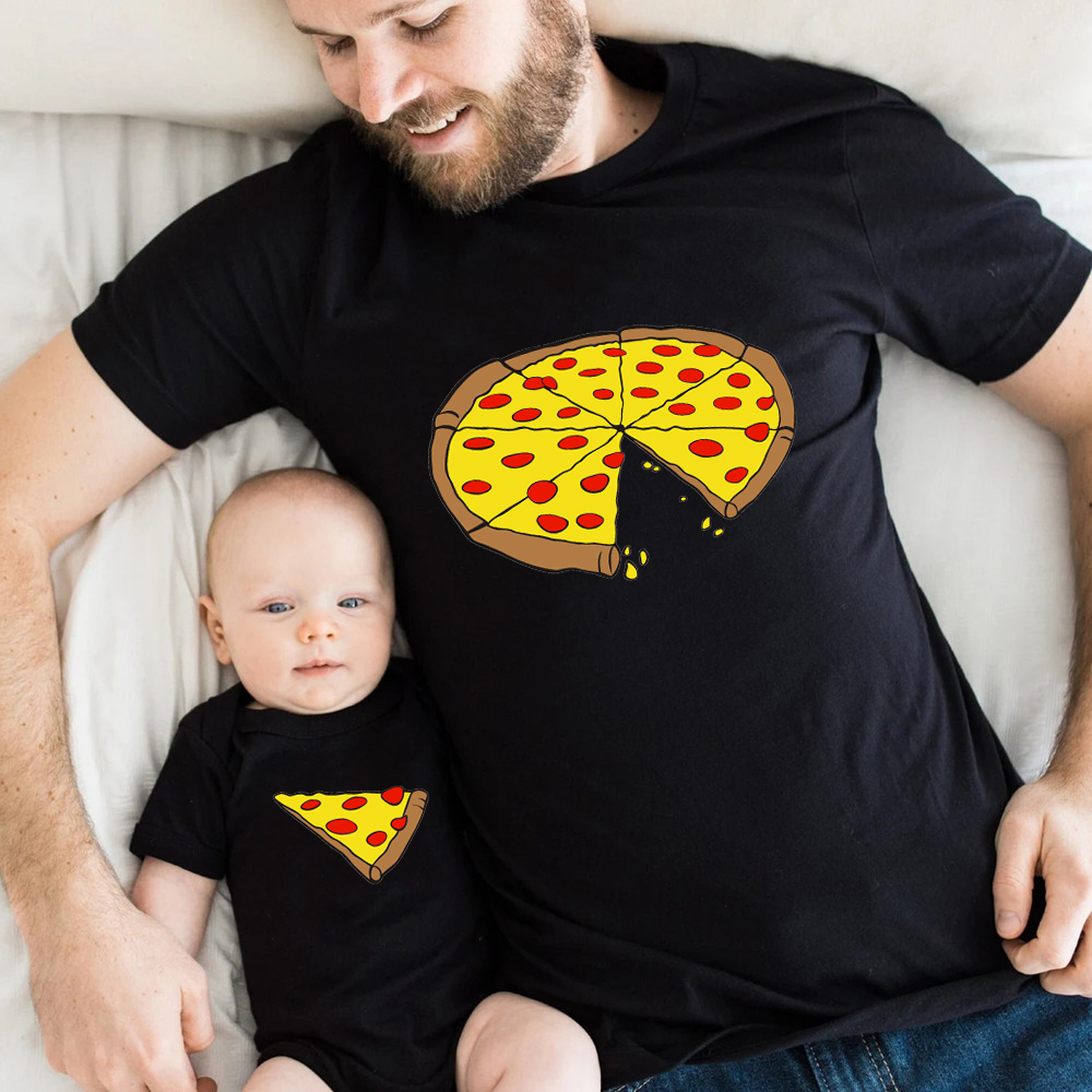 Baby Clothing Crochet - 面白いピザプリント父母子供用Tシャツベビーボディスーツ綿夏家族お揃い衣装ママパパ私お揃い服