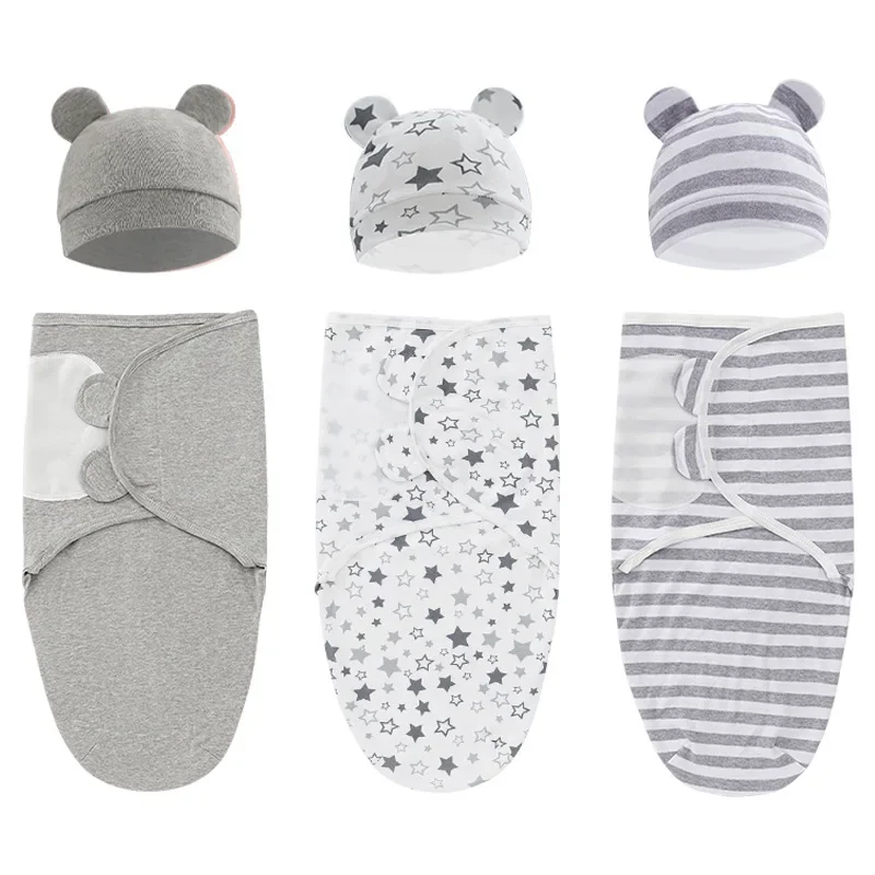 Baby Clothing Organic Cotton - 新生児用調節可能なおむつ,新生児用毛布,帽子セット,オーガニックコットン100%,0〜3ヶ月