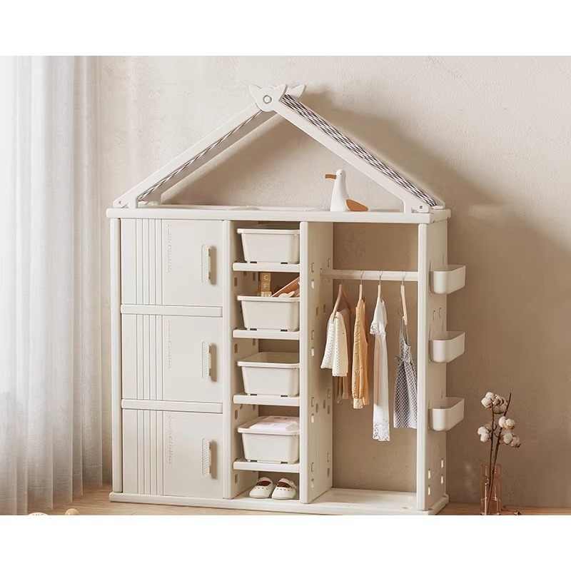 Baby Clothing Wardrobe - 子供用ワードローブ キャビネット 省スペース 調整可能棚 簡単組み立て 丈夫な木製クローゼットオーガナイザー