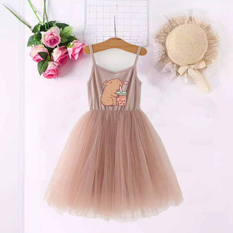 Baby Clothing For Summer - カピバラ女の子ドレスアニメプリントかわいい子供半袖ドレスファッション漫画夏ベビー子供服誕生日ギフト