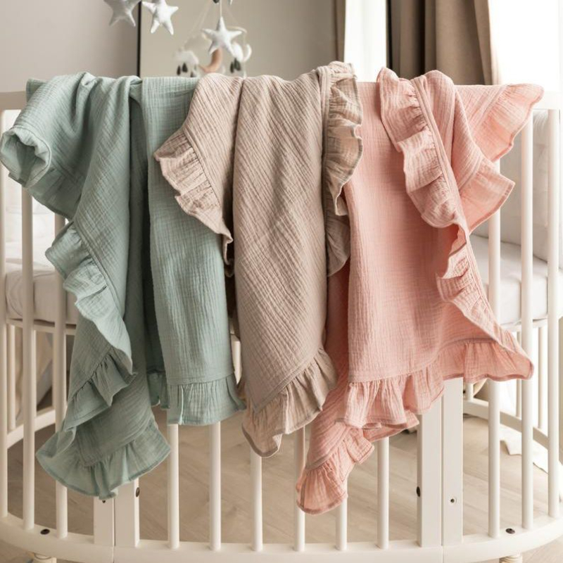 Baby Clothing Organic Cotton - オーガニックコットンベビーブランケット新生児モスリンおくるみベビーラップガーゼフリルブランケット寝具アイテム赤ちゃんアクセサリー