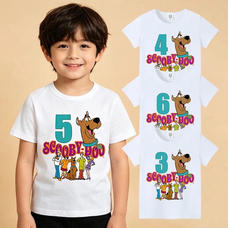 Baby Clothing On Sale - スクービードゥー誕生日番号 Tシャツベビーサマーコットン Tシャツ少年少女スクービープリント子供服漫画レタートップスギフト