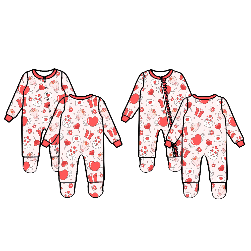 Baby Clothing Sale - 新しいホット販売ベビー服バレンタインデーブティック子供セット長袖ジッパーラブプリントジャンプスーツ女の子男の子服
