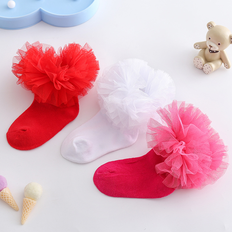 Baby Xl - 幼児の女の子用キッズプリンセス風蝶結びレース花柄ベビーソックス、コットンフリル付き大きなキッズ用アンクルショートソックス