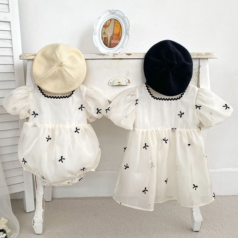 キッズ姉妹服夏の女の赤ちゃんドレス幼児女の子かわいい弓ガーゼ - Baby Clothing For Summer のレビューと価格