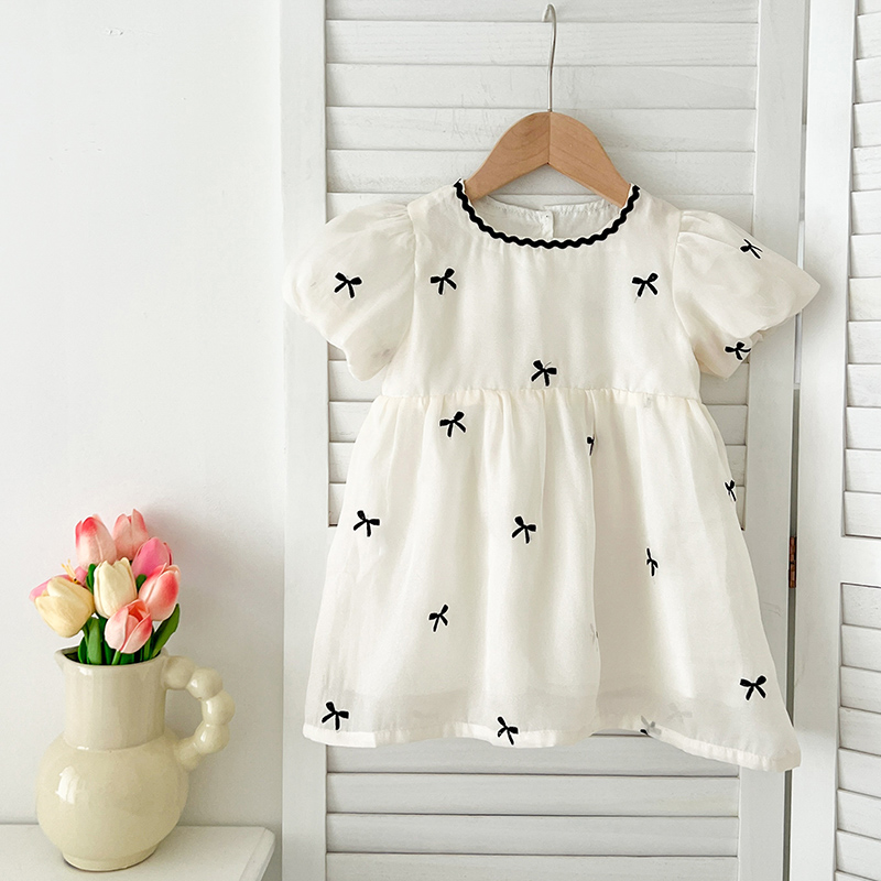 キッズ姉妹服夏の女の赤ちゃんドレス幼児女の子かわいい弓ガーゼ - Baby Clothing For Summer のレビューと価格