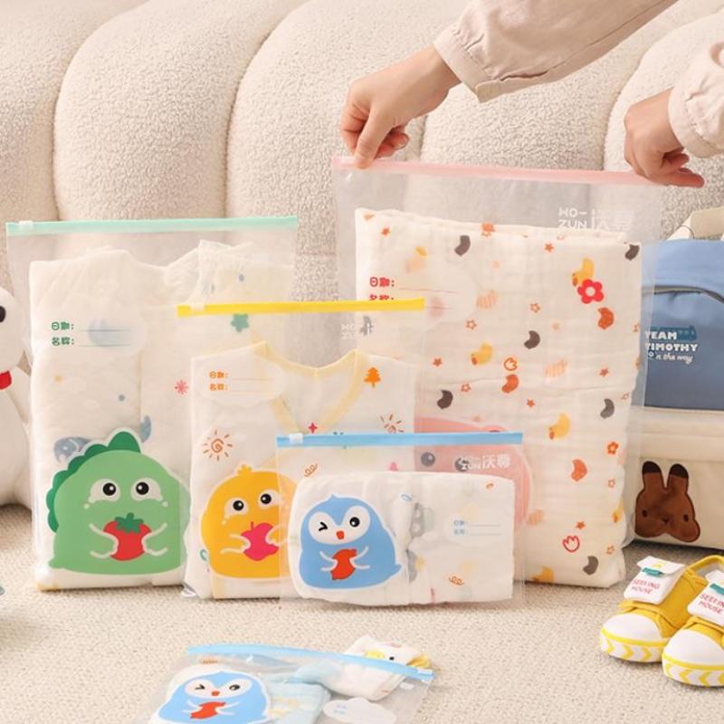 5 個の漫画ベビー服収納袋、防水再封可能なジッパーと書き込み - Baby Clothing Labels のレビューと価格