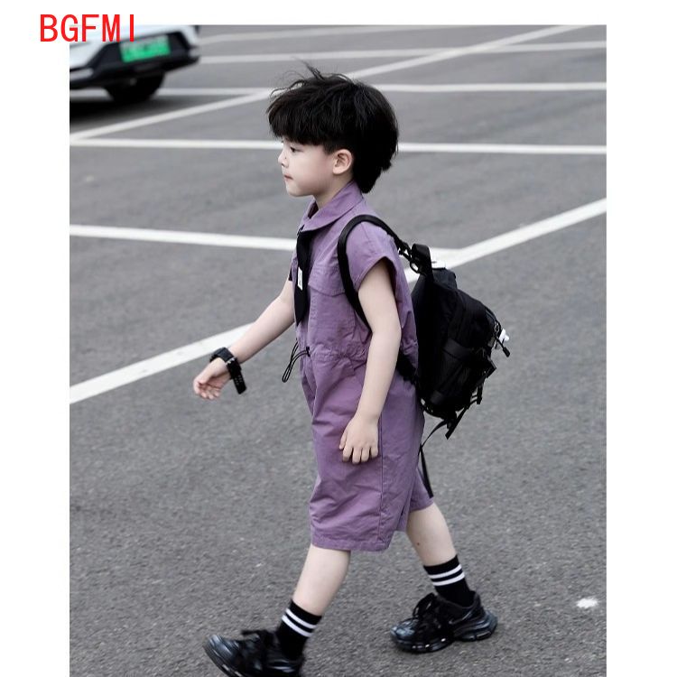 キッズサマーショーツオーバーオールカプリボーイズパープルパン - Baby Clothing For Summer のレビューと価格