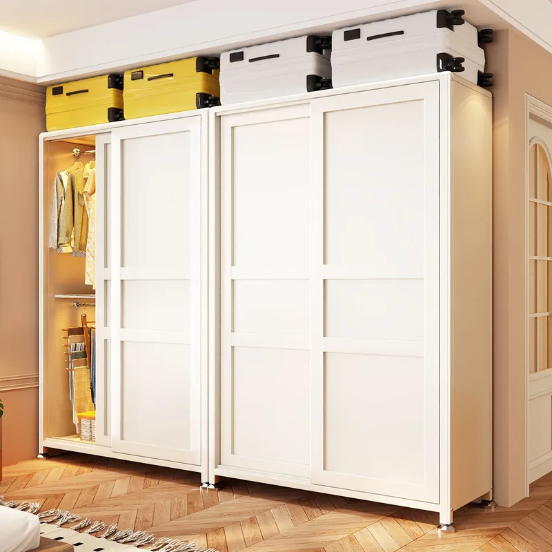 スチール製ワードローブ家庭用寝室用スライドドア小型アパート衣 - Baby Clothing Wardrobe のレビューと価格