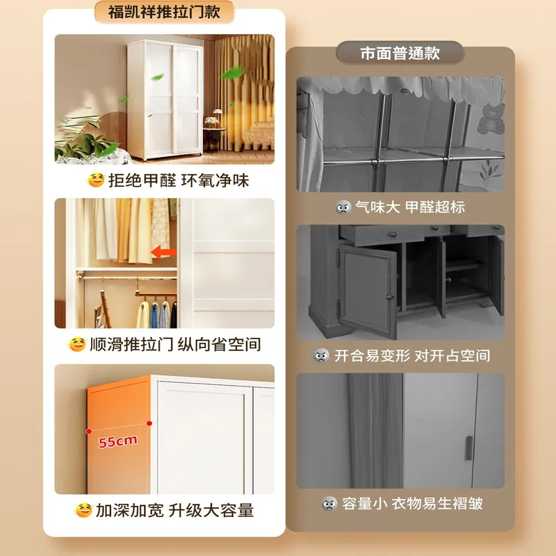 スチール製ワードローブ家庭用寝室用スライドドア小型アパート衣 - Baby Clothing Wardrobe のレビューと価格