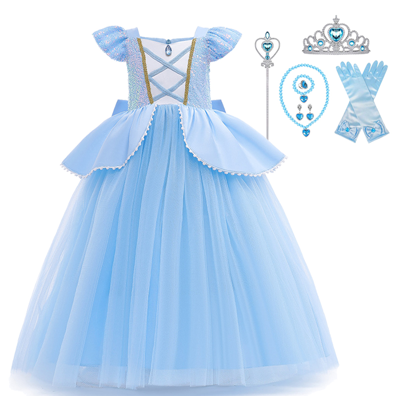 シンデレラコスプレ衣装子供服女の子のためのスパンコールプリン - Baby Q Clothing のレビューと価格