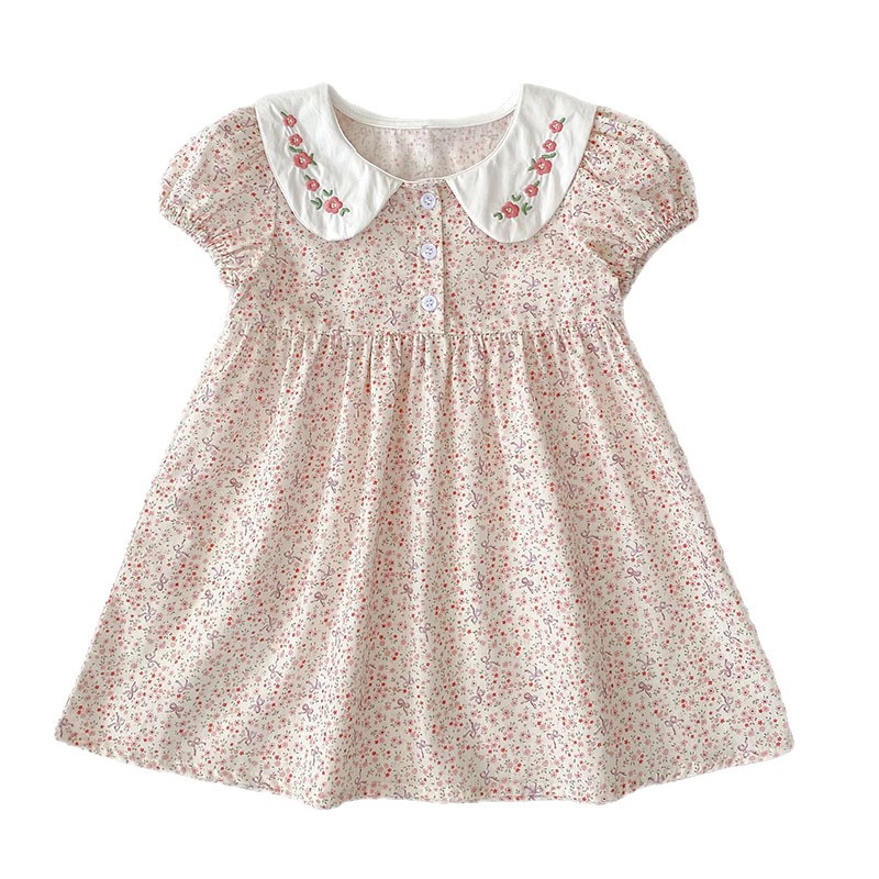 女の子用サマーワンピース、韓国風、薄手、刺繍襟、花柄、半袖、 - Baby Clothing Sale のレビューと価格