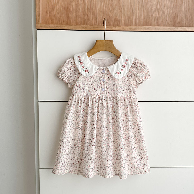 女の子用サマーワンピース、韓国風、薄手、刺繍襟、花柄、半袖、 - Baby Clothing Sale のレビューと価格