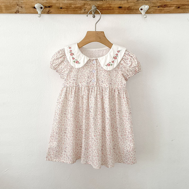 女の子用サマーワンピース、韓国風、薄手、刺繍襟、花柄、半袖、 - Baby Clothing Sale のレビューと価格